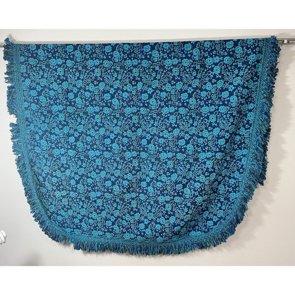 2~60s VTG Cannon Royal Family MOD Flower Power Bedspread Turquoise Twin 🩵~read~